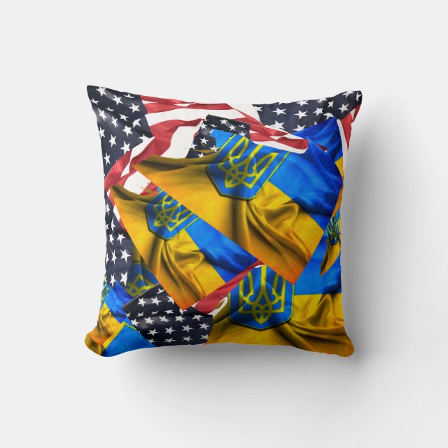 Throw Pillow ukrainian american flag we are in pla (Front)