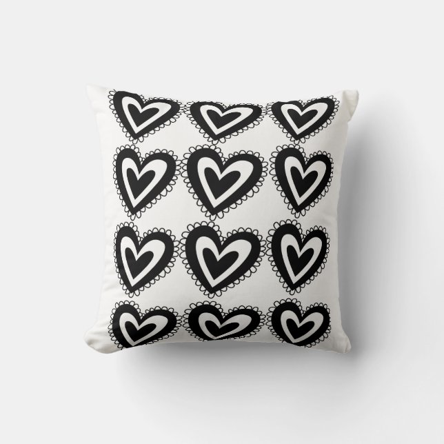 Throw Pillow Valentine's Day Black Hearts (Front)
