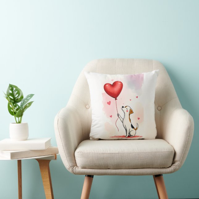 Throw Pillow Valentine's Day Dog Red Hearts (Chair)