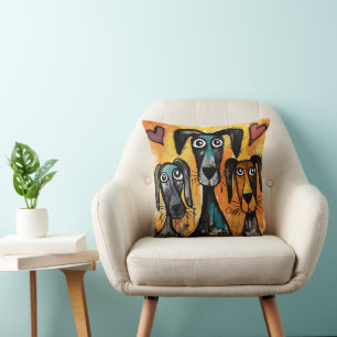 Throw Pillow Valentine's Day Dog Red Hearts