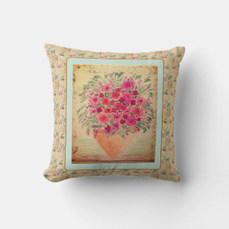 Throw Pillow - Vase of Mixed-Media Flowers