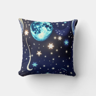 Throw Pillow - Velvet Navy Celestial Moon