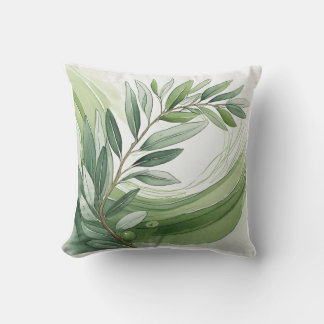Throw Pillow | Watercolor Olive Branch I