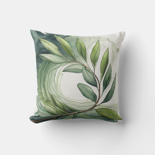 Throw Pillow | Watercolor Olive Branch II (Front)