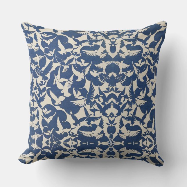 Throw Pillow white pigeons in blue background (Front)