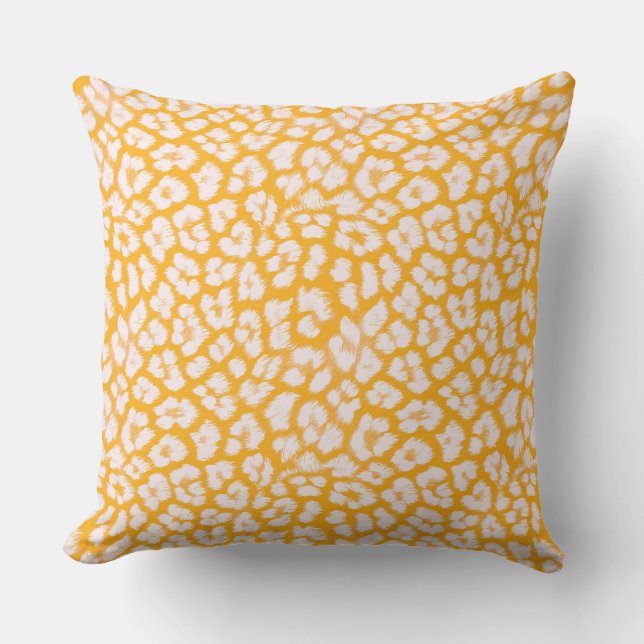 Throw Pillow White yellow abstract leopard print (Front)