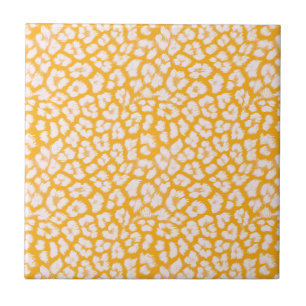 Throw Pillow White yellow abstract leopard print Ceramic Tile