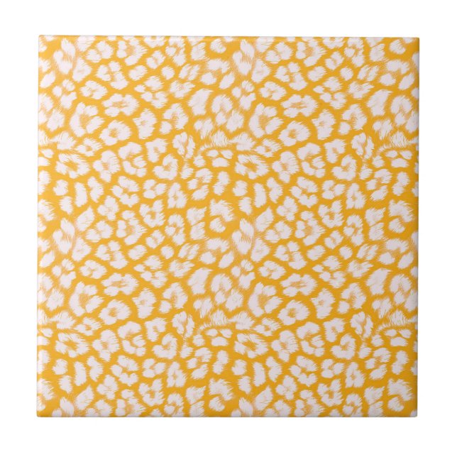 Throw Pillow White yellow abstract leopard print Ceramic Tile (Front)