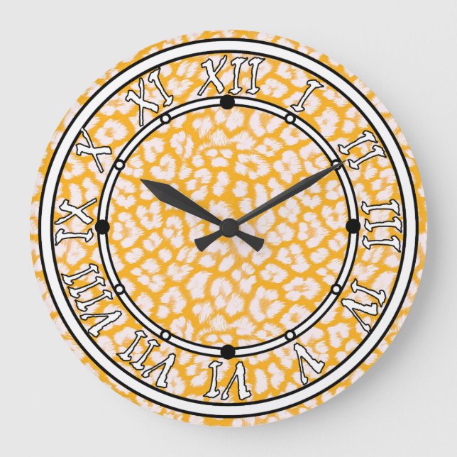 Throw Pillow White yellow abstract leopard print Large Clock (Front)
