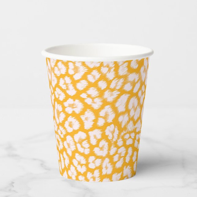 Throw Pillow White yellow abstract leopard print Paper Cups (Front)