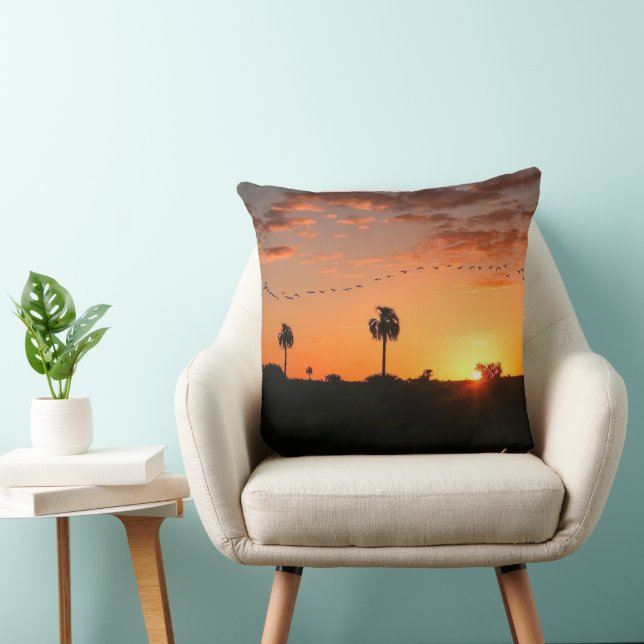 Throw Pillow with a flock of birds on sunset (Chair)