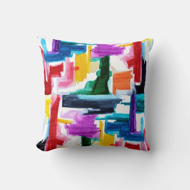 Throw pillow with abstract multi-colour watercolor (Front)