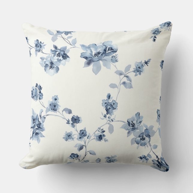 Throw pillow with blue flower print (Front)