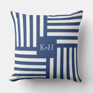 Throw Pillow with Blue White Stripes Wedding Gift