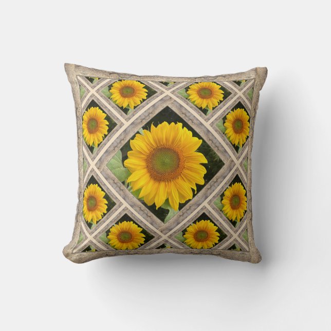 Throw Pillow with Cheerful Sunflowers (Front)