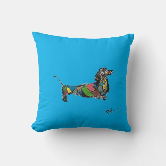 Throw Pillow with Colourful Dachshund (Front)