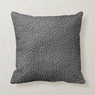 Throw pillow with dark grey leather look