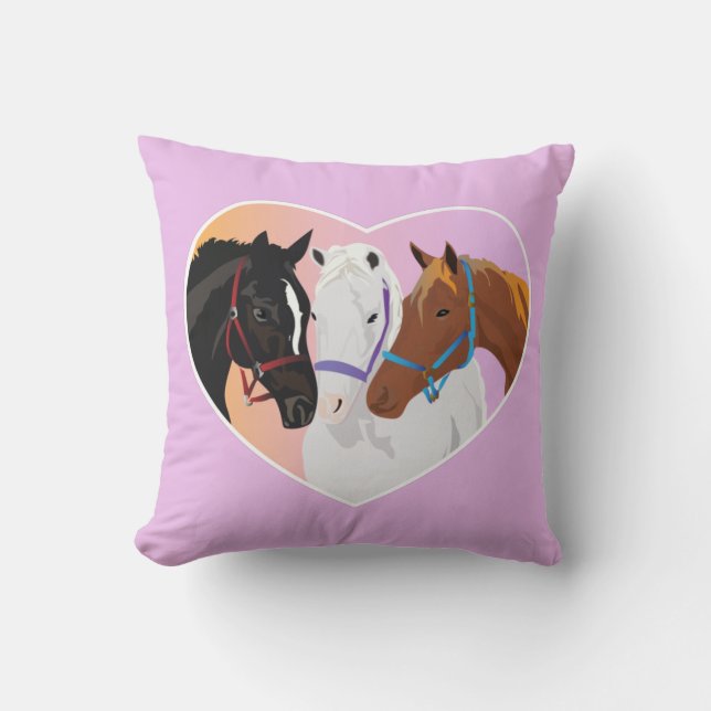 Throw Pillow with Horses in a Heart (Front)