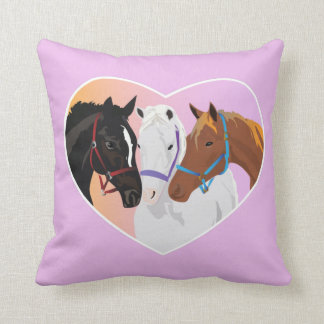 Throw Pillow with Horses in a Heart