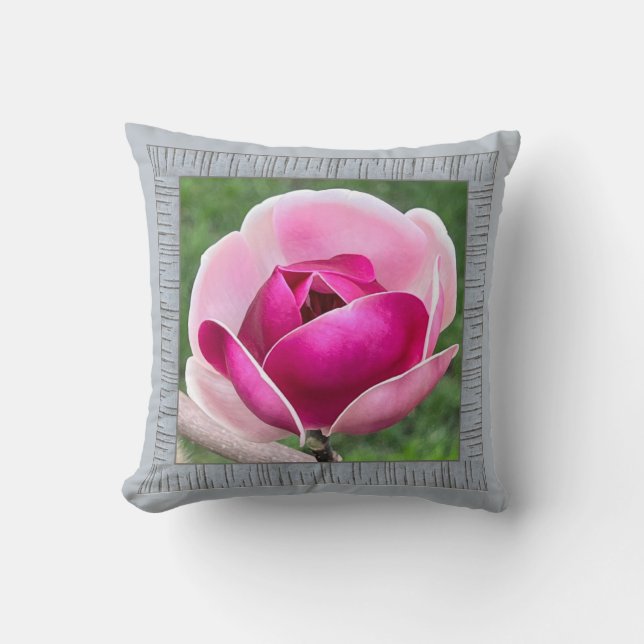 Throw Pillow with Magenta Magnolia (Front)