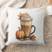 Throw Pillow with Pumpkin Spice Latte 
