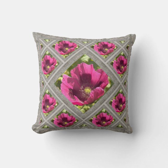 Throw Pillow with stunning Magenta Poppy (Front)