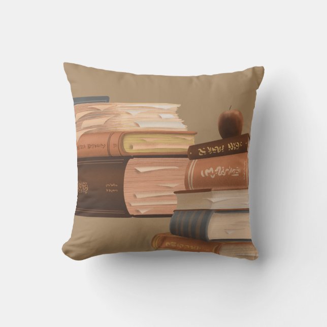 Throw Pillow with the design of stack of books (Front)