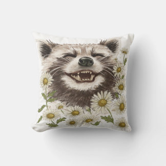 Throw Pillow with the print of a happy racoon