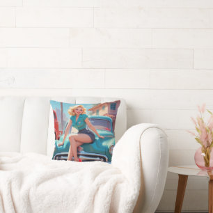 Throw Pillow with Vintage Pin-Up girl