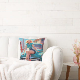 Throw Pillow with Vintage Pin-Up girl 