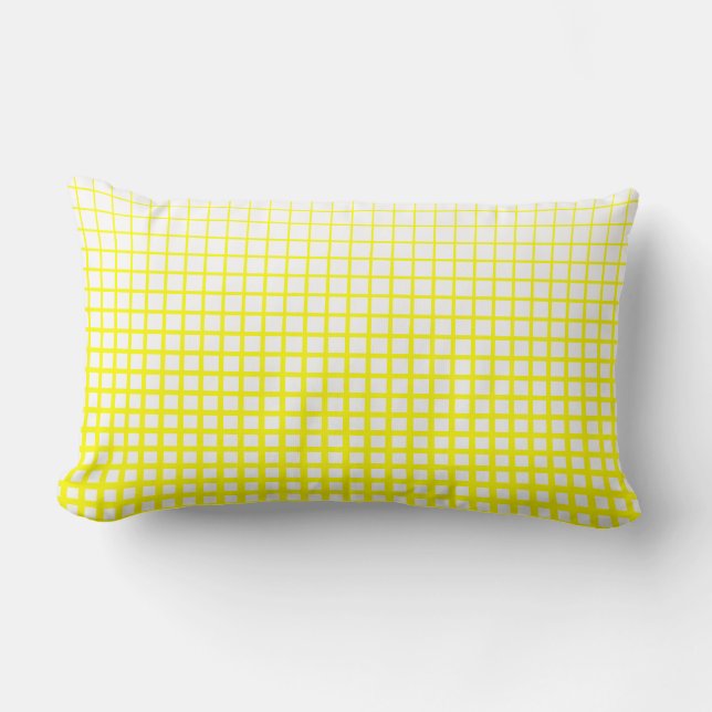 Throw Pillow, Yellow and White Net Design Lumbar Cushion (Front)