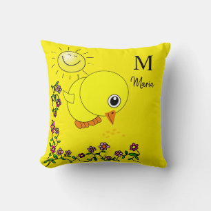 Throw Pillow Yellow Chick Floral Two Tone Green