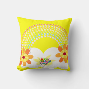 Throw Pillow Yellow Rainbow Turtle