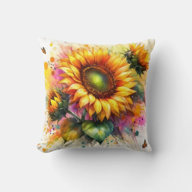 Throw Pillow - Yellow Sun Flowers (Front)