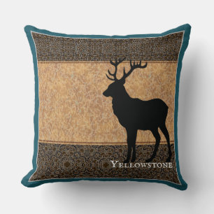 Throw Pillow-Yellowstone Elk Teal Blue Cushion