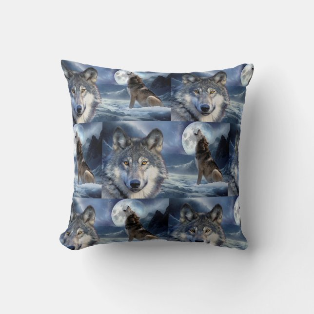 Throw Pillow-Yellowstone Wolf Cushion (Front)