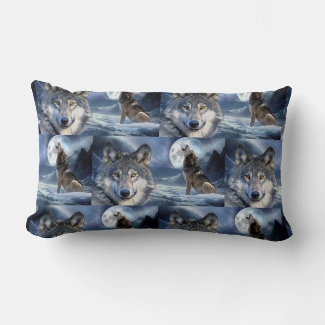 Throw Pillow-Yellowstone Wolf Lumbar Cushion (Front)