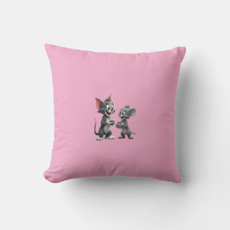 Throw PillowCute Cartoon Cat and Mouse Friends Aes Cushion