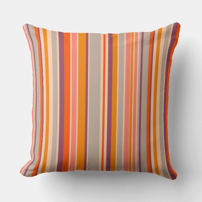 Throw PillowRetro sixties vertical orange stripes Cushion (Front)
