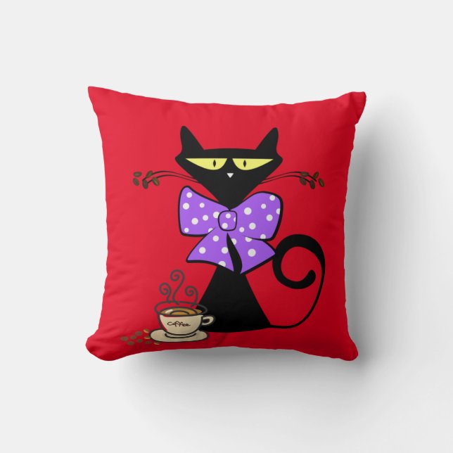 Throw Pillows  Black Cat Bow Coffee (Front)