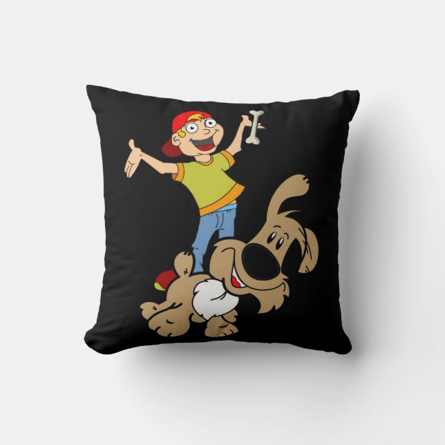 Throw Pillows Boy Dog Bone Black (Front)