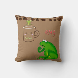 Throw Pillows Coffee Beans Frog OMG