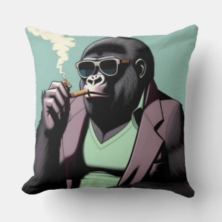 Throw pillows, gorilla wearing sunglasses smoking cushion