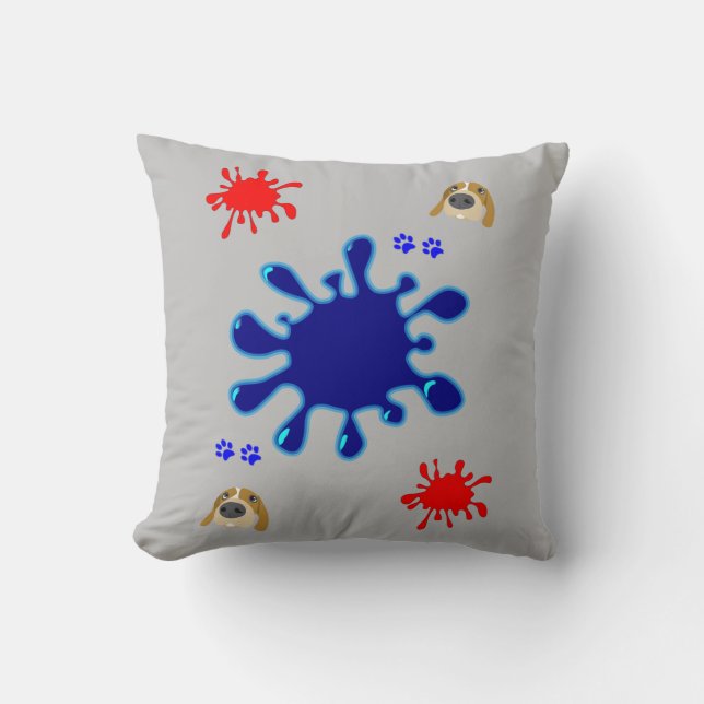 Throw Pillows Grey Dog Paws (Front)