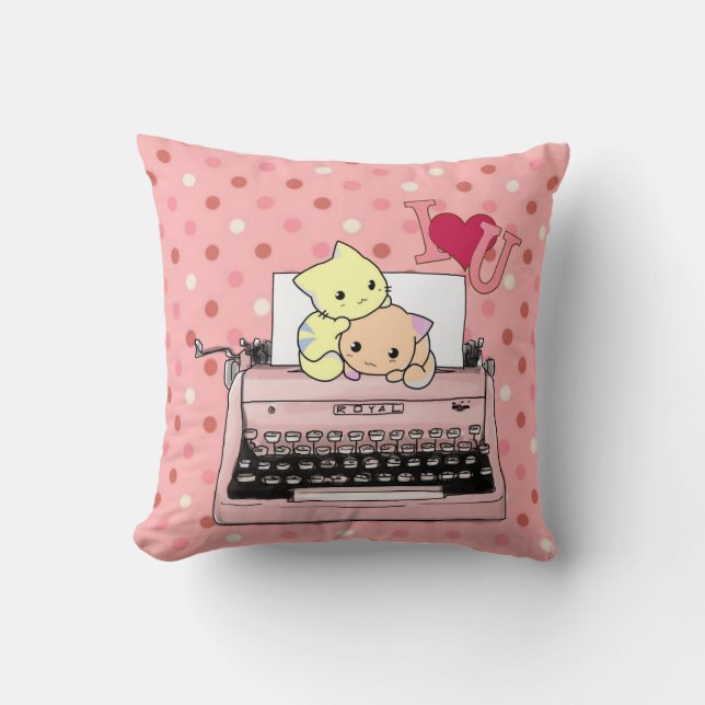 Throw Pillows Kittens I Love You Typewriter (Front)