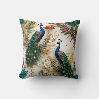 Throw Pillows : Luxe 3D Peacock Garden