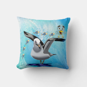 Throw Pillows Ocean Wave Seagull Fish Bird