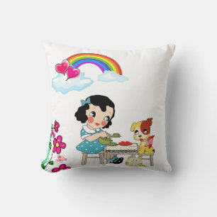 Throw Pillows Rainbow Cat Floral Vintage Dog