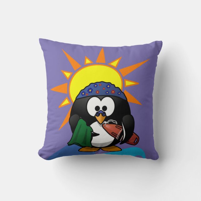 Throw Pillows Surfer Penguin Sun (Front)