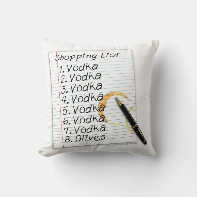 THROW PILLOWS, VODKA SHOPPING LIST CUSHION (Front)